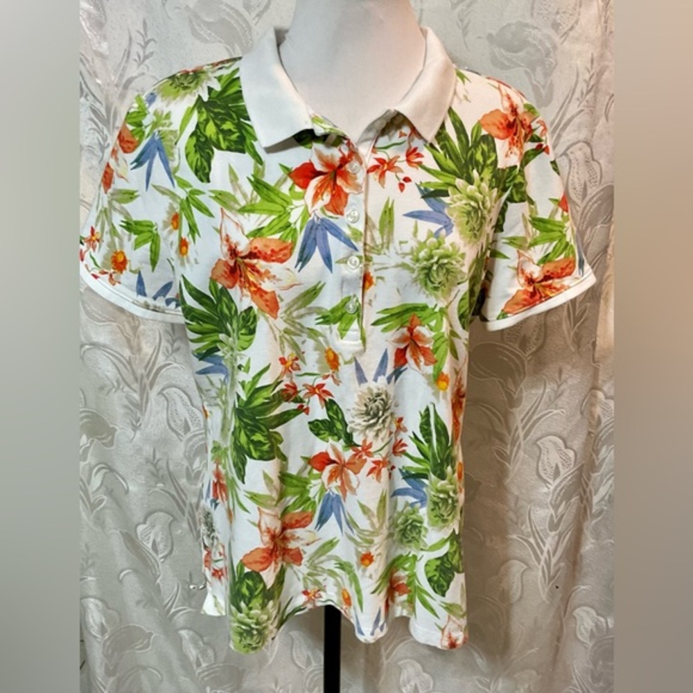 Laura Scott Hawaiian Print Polo Shirt Top